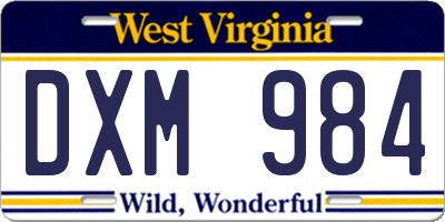 WV license plate DXM984
