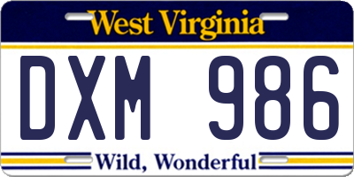 WV license plate DXM986