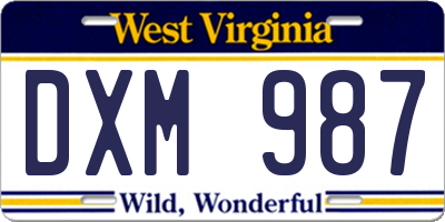 WV license plate DXM987