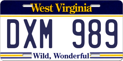 WV license plate DXM989