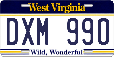 WV license plate DXM990