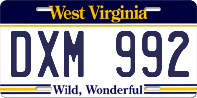WV license plate DXM992
