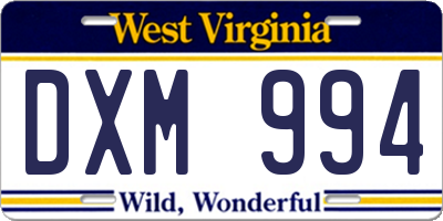 WV license plate DXM994