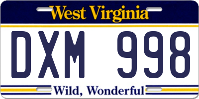 WV license plate DXM998
