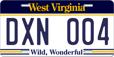 WV license plate DXN004