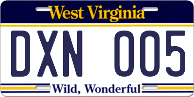 WV license plate DXN005