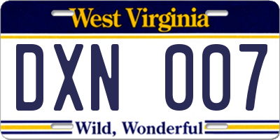 WV license plate DXN007