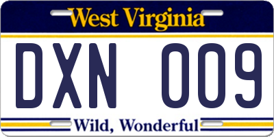 WV license plate DXN009