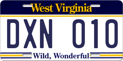 WV license plate DXN010