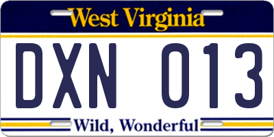 WV license plate DXN013