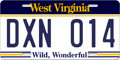 WV license plate DXN014