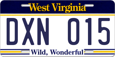 WV license plate DXN015