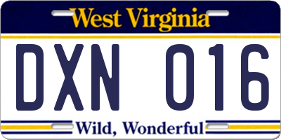 WV license plate DXN016