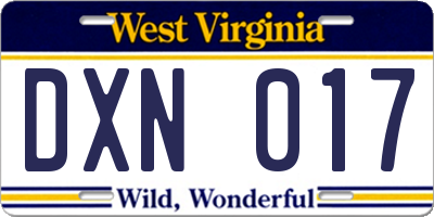WV license plate DXN017