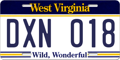 WV license plate DXN018