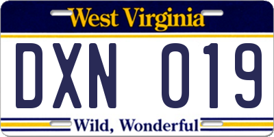 WV license plate DXN019