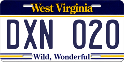 WV license plate DXN020