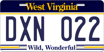 WV license plate DXN022