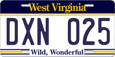 WV license plate DXN025