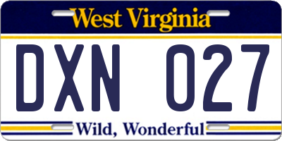 WV license plate DXN027