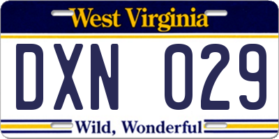 WV license plate DXN029