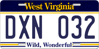 WV license plate DXN032