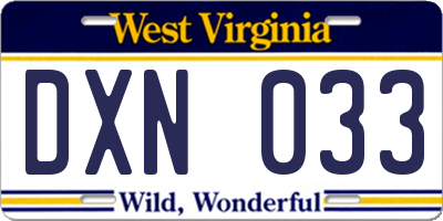 WV license plate DXN033