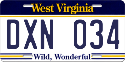 WV license plate DXN034