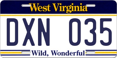 WV license plate DXN035