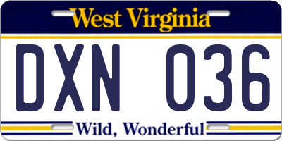 WV license plate DXN036