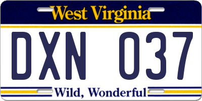 WV license plate DXN037