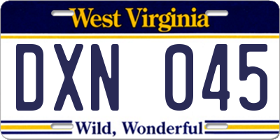 WV license plate DXN045