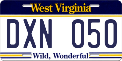 WV license plate DXN050