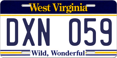 WV license plate DXN059