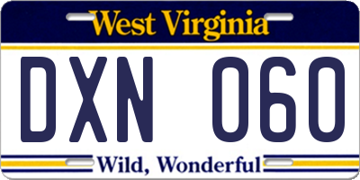 WV license plate DXN060