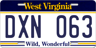 WV license plate DXN063