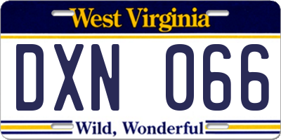 WV license plate DXN066