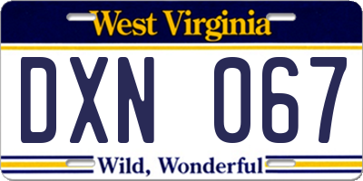 WV license plate DXN067