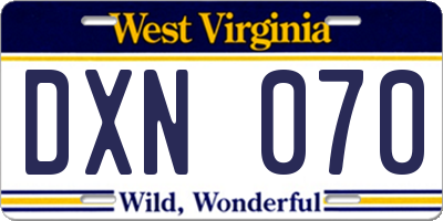 WV license plate DXN070