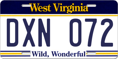 WV license plate DXN072