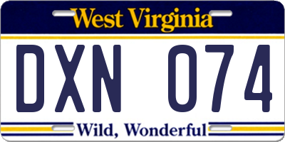 WV license plate DXN074