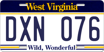 WV license plate DXN076
