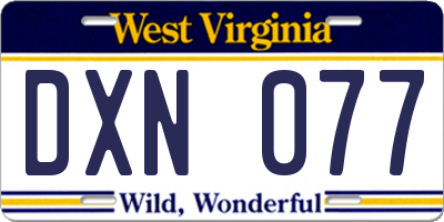 WV license plate DXN077