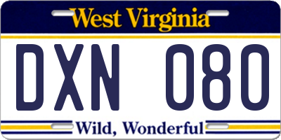WV license plate DXN080