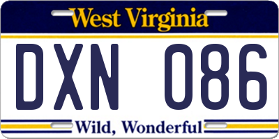 WV license plate DXN086