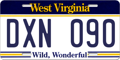 WV license plate DXN090