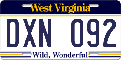 WV license plate DXN092