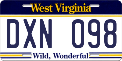 WV license plate DXN098