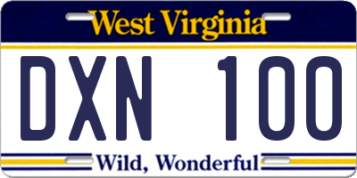 WV license plate DXN100