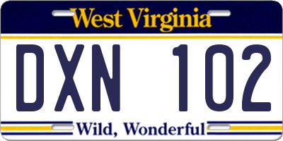WV license plate DXN102